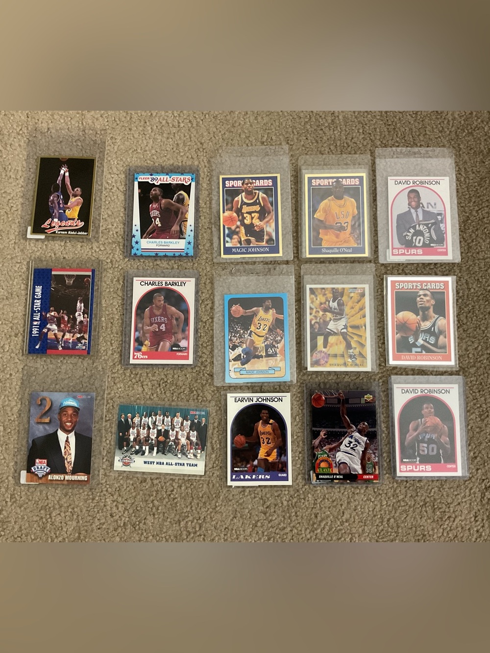 NBA Superstar 15 Card Collection-Jordan, Shaq, Magic, Robinson, Barkley, Kareem